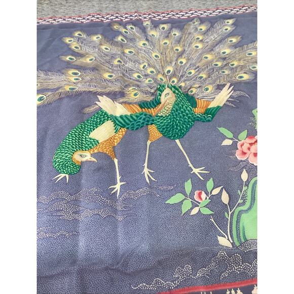 Vintage Peacocks 100% Silk Scarf - 34x30” - Picture 5 of 9